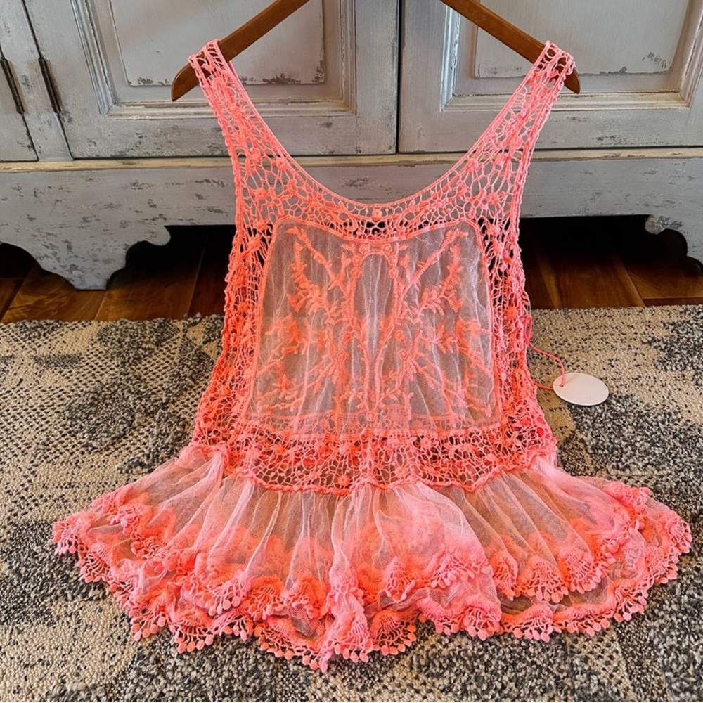Boutique Bohemian crochet top in coral